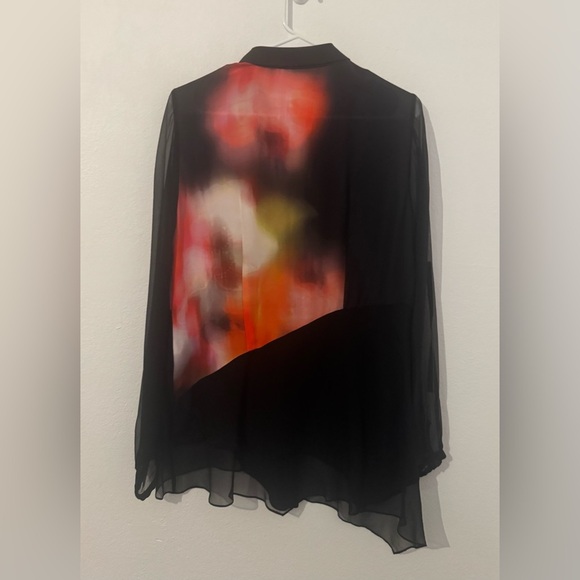 Elie Tahari Gracelynn Blouse Silk Sheer Poppy Abstract 90s Y2K Luxury Mod Sz SM - Picture 2 of 9